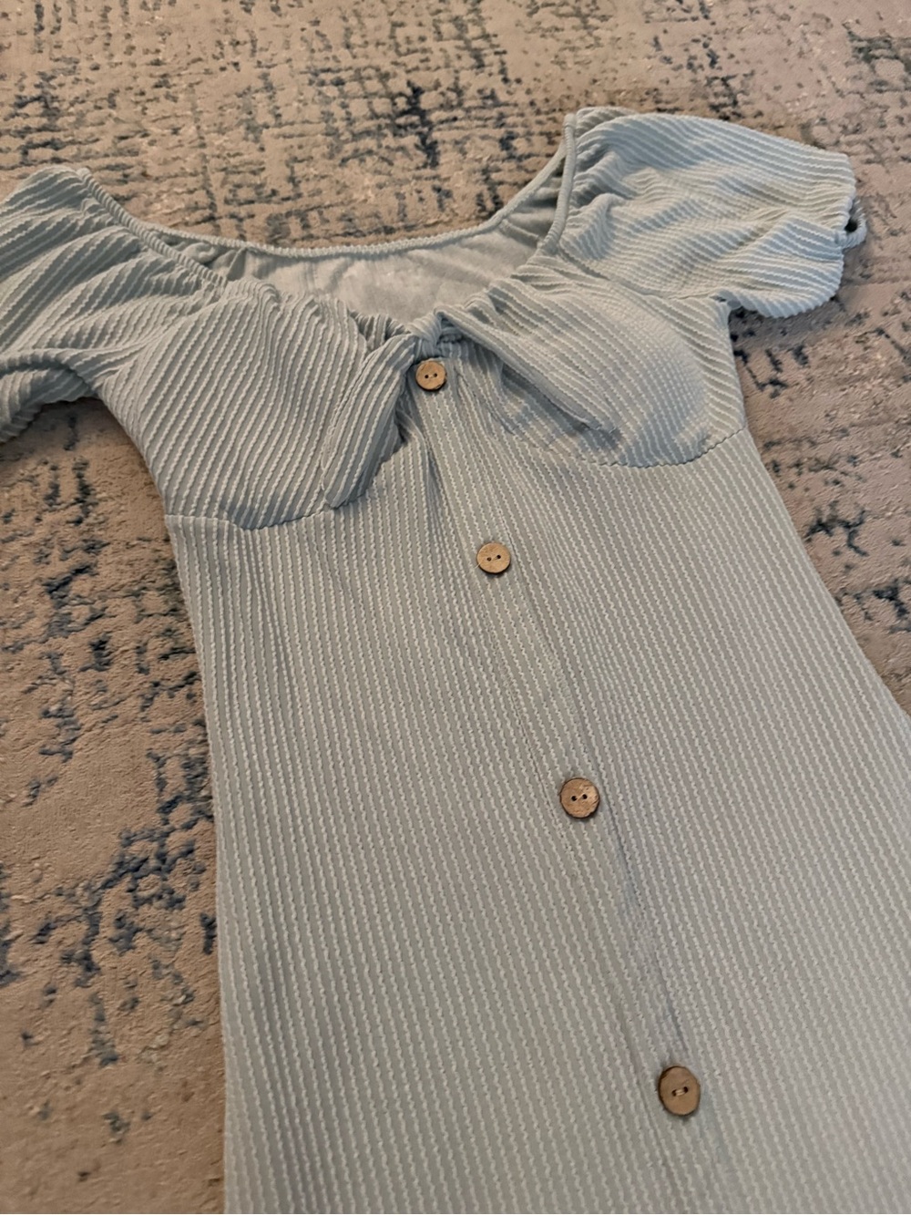 Save Me !!! Light Blue Ribbed Button-Front Off-Shoulder Dress - Picture 5 of 5